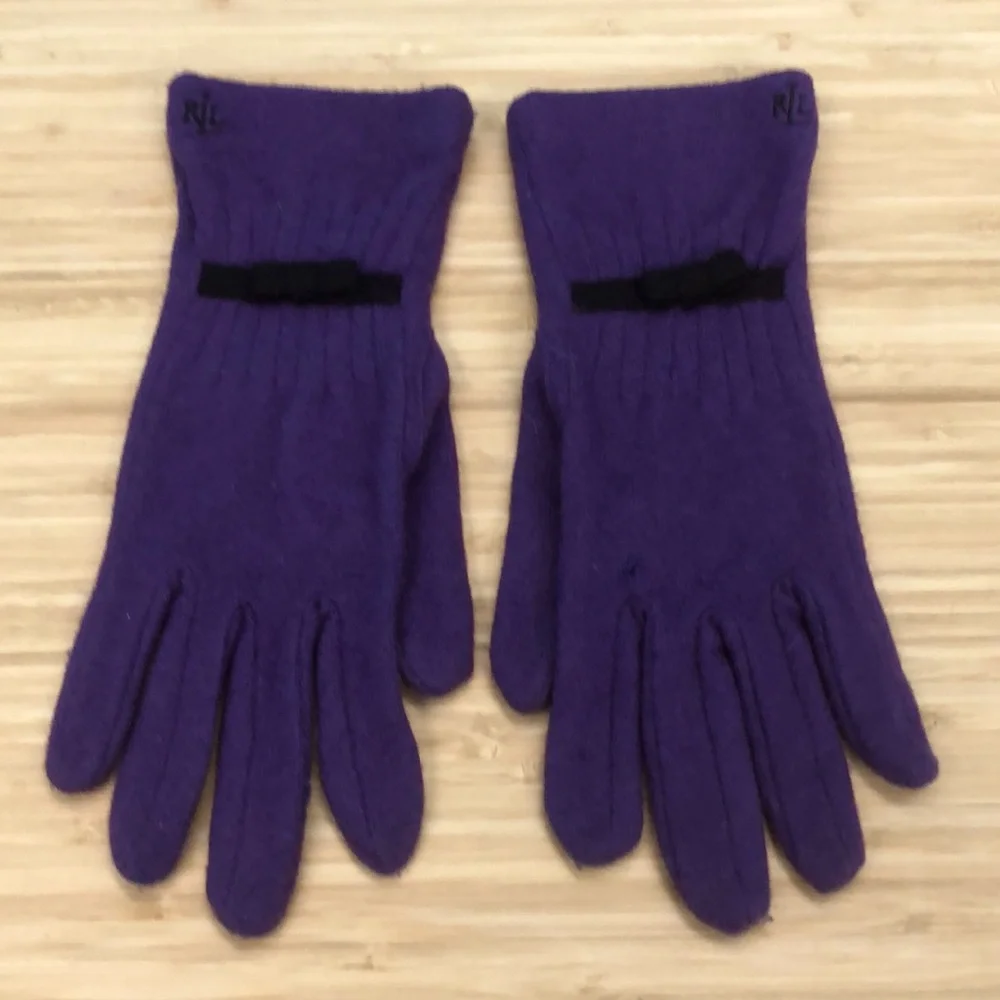 LAUREN RALPH LAUREN CASHMERE BLEND GLOVES WITH BOWS•M